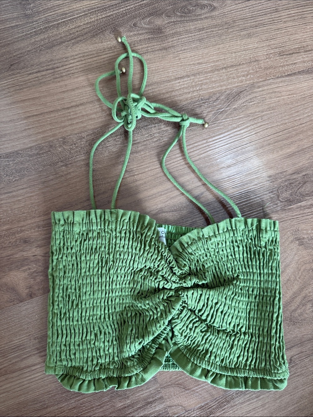 Green Linen Smocked Halter Bandeau Crop Top Small